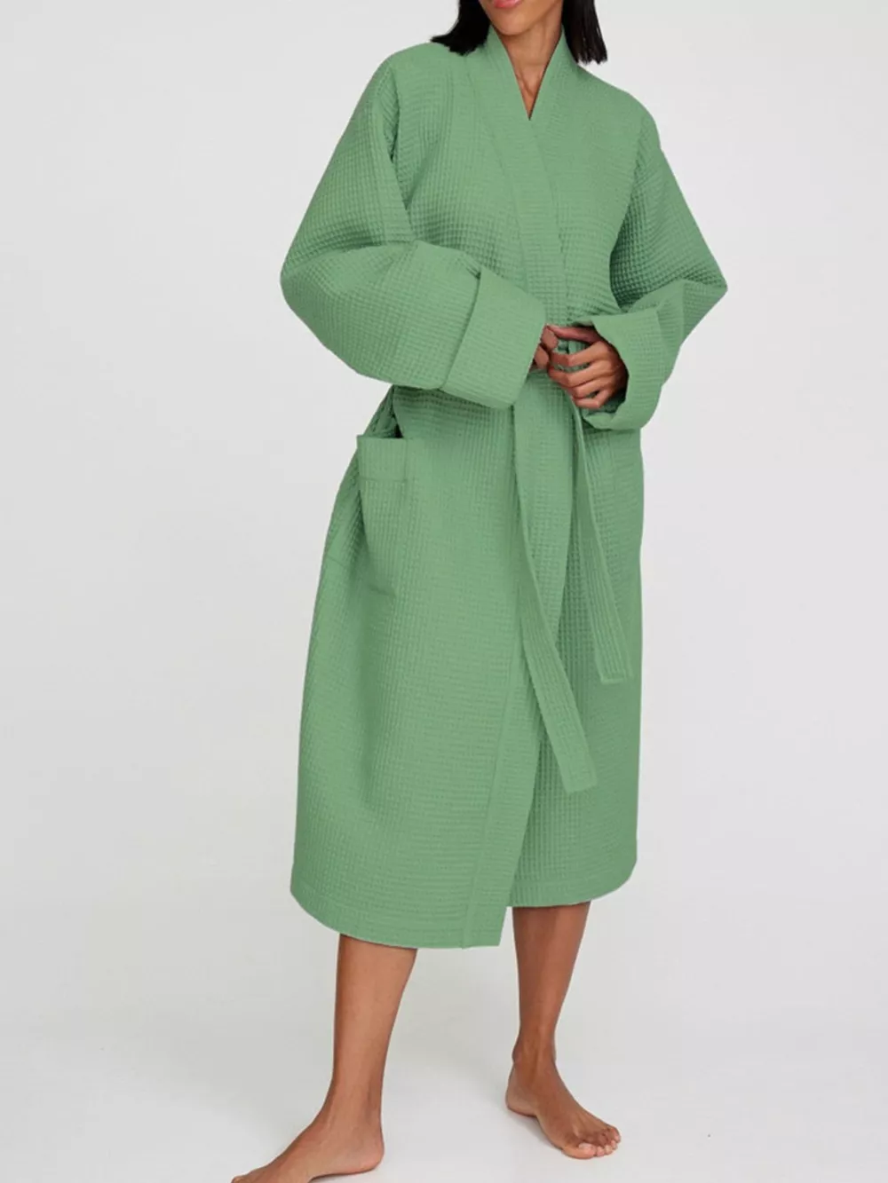 Waffle Knit Tie Waist Lounge Nightgown, image 4