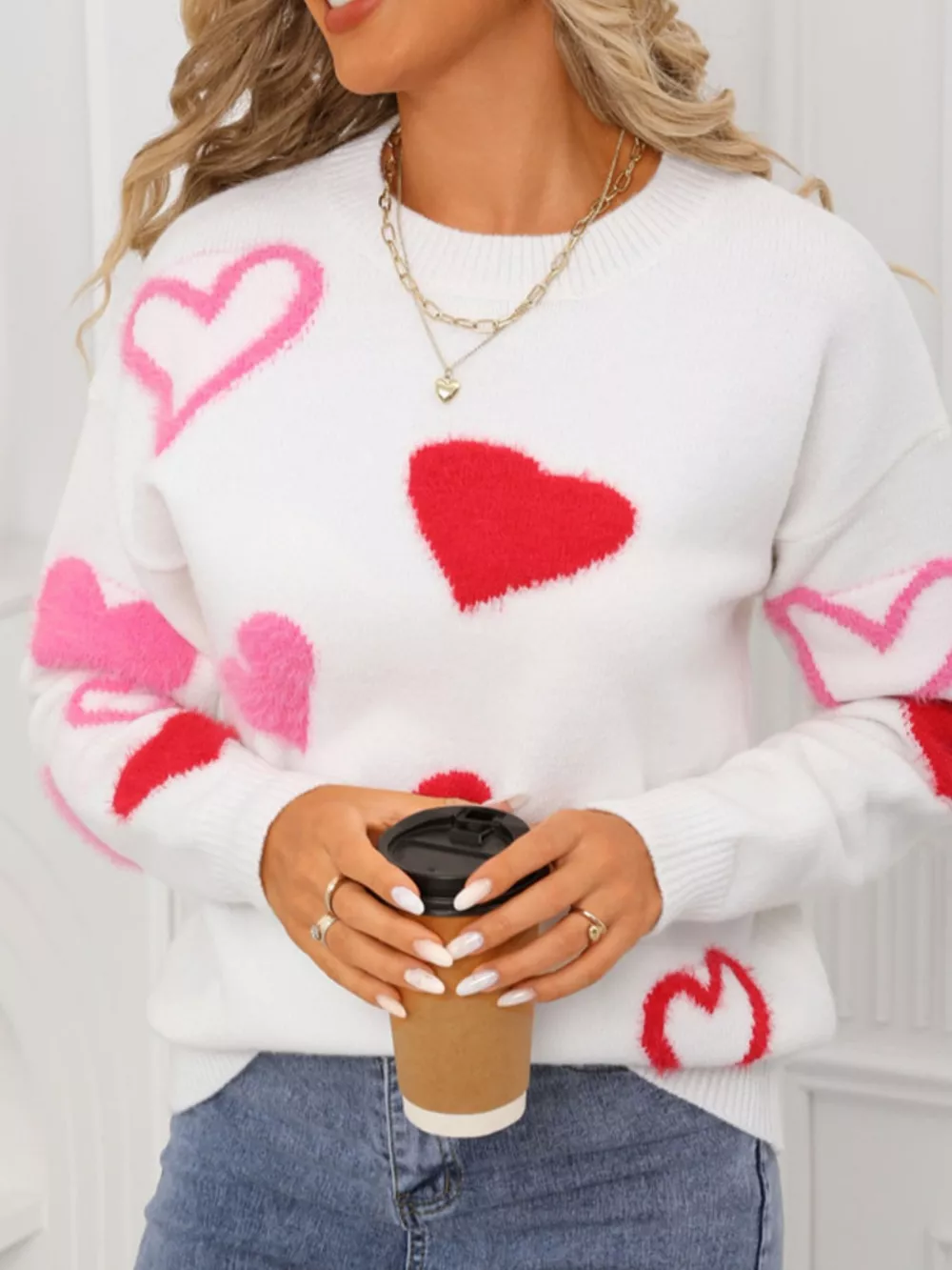 Valentine's Day Heart Pattern Knit Sweater, image 9