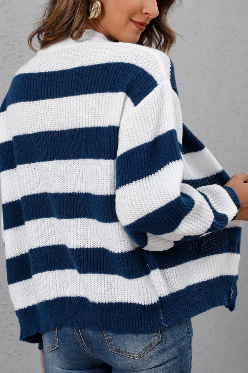 Striped Button Up Long Sleeve Sweater, image 16