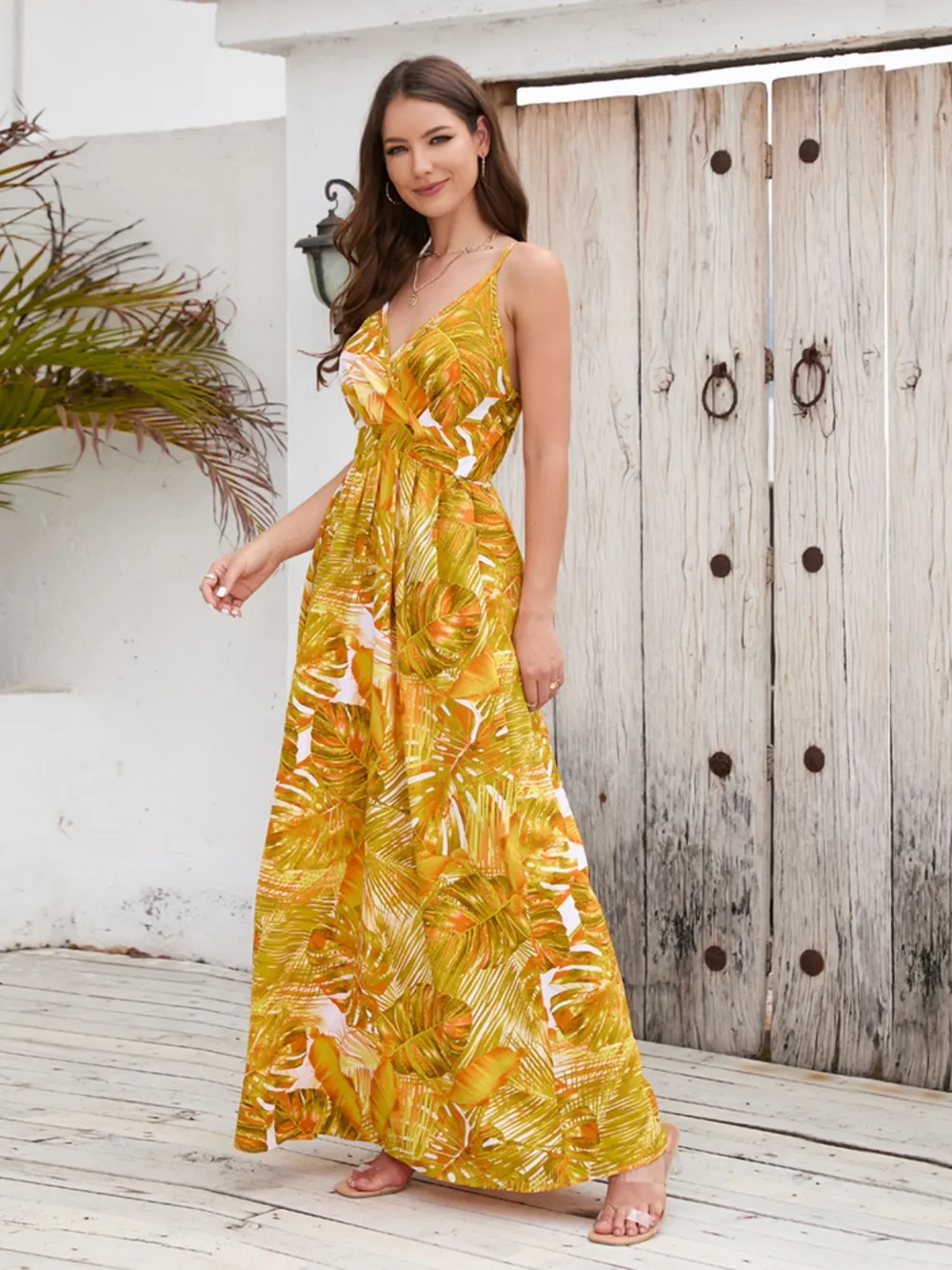 Printed Surplice Spaghetti Strap Dress, image 22