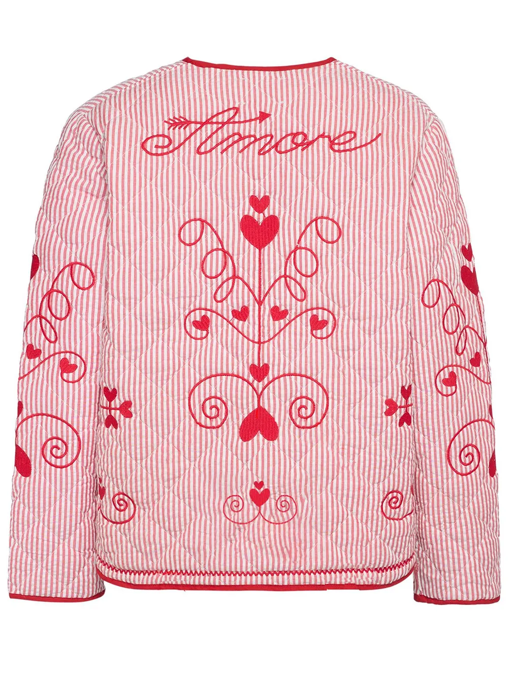 Embroidered Tied Striped Round Neck Coat, image 3