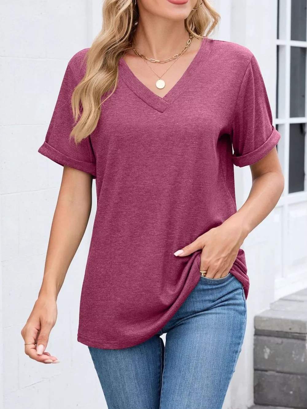 Casual V-Neck Short Sleeve T-Shirt, image 23