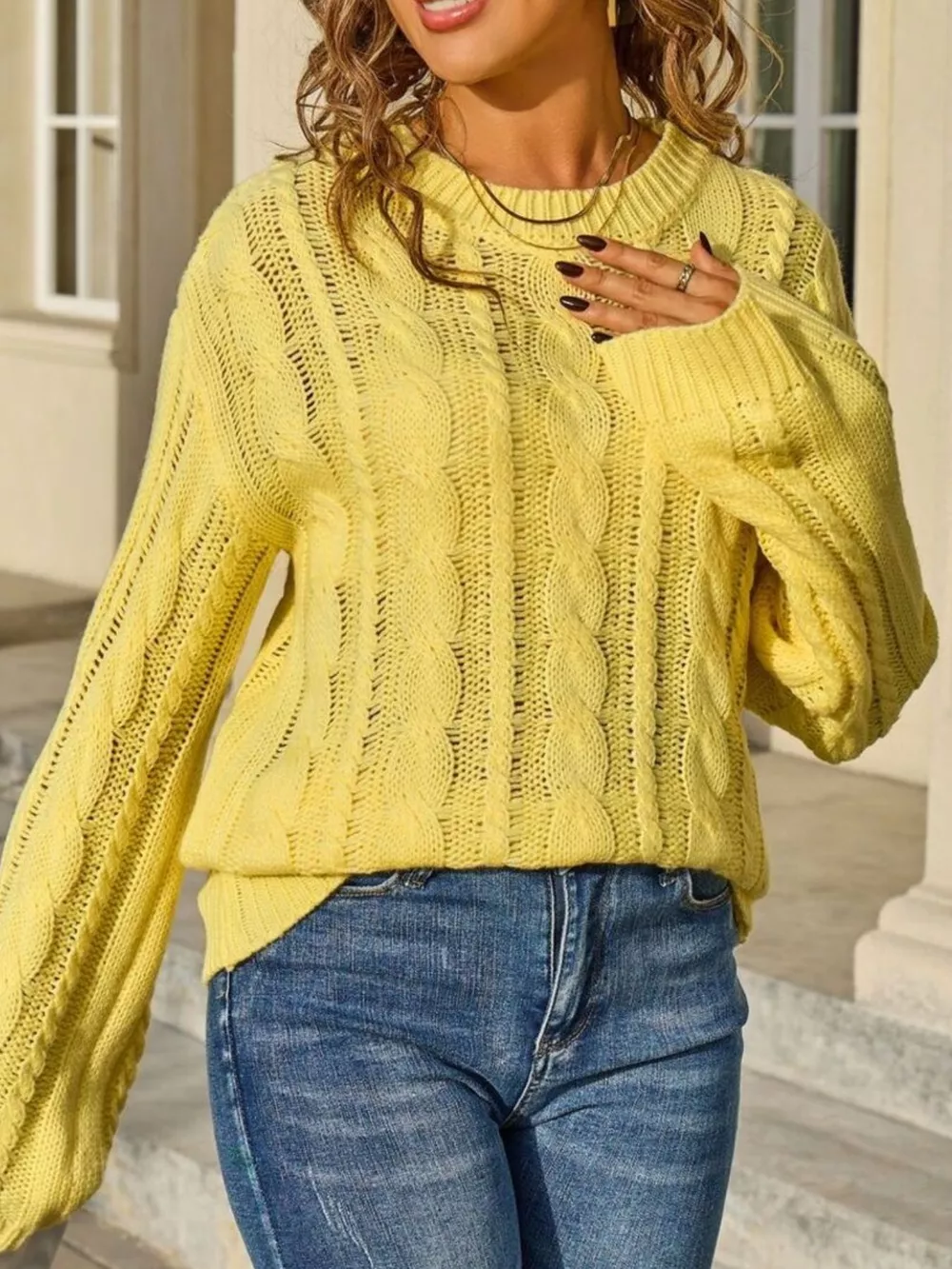 Cable Knit Long Sleeve Sweater, image 19