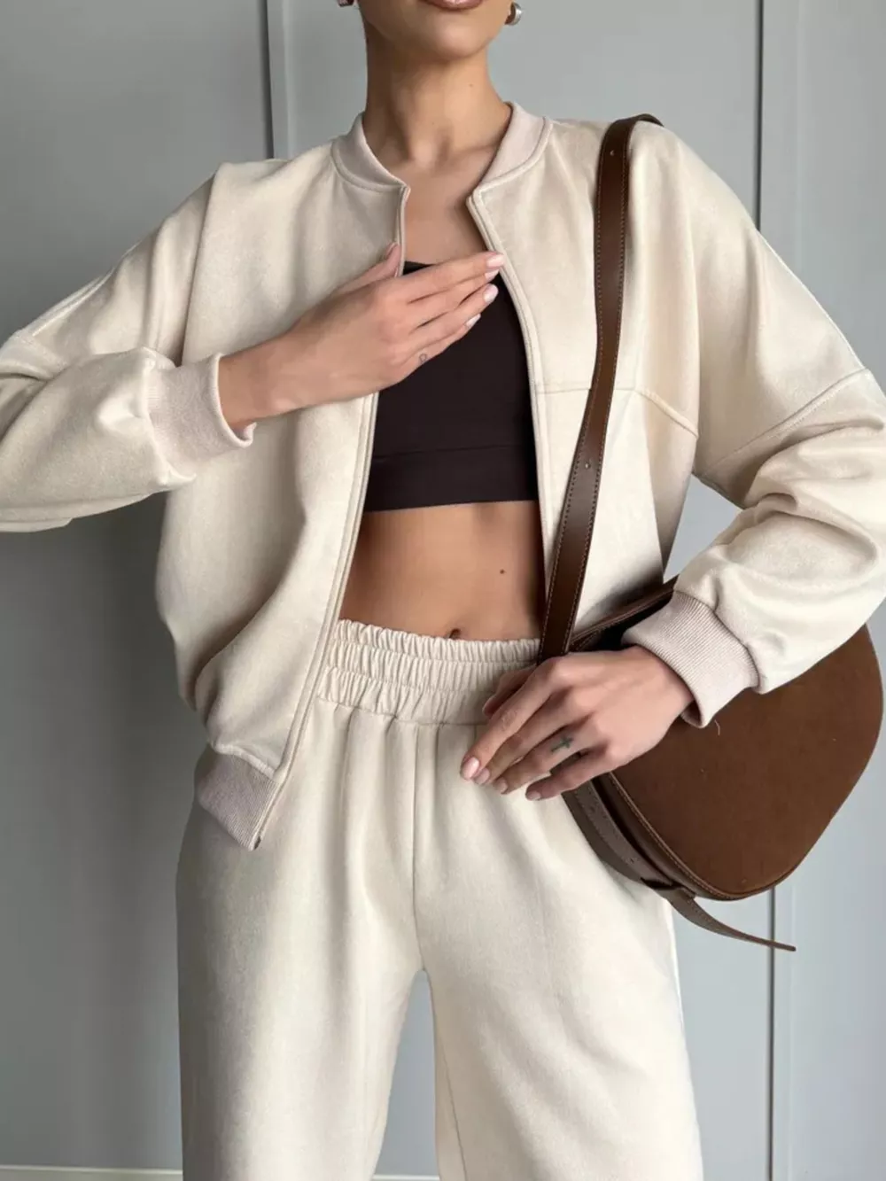 Zip Up Sweatshirt and Wide-Leg Pants Set, image 4