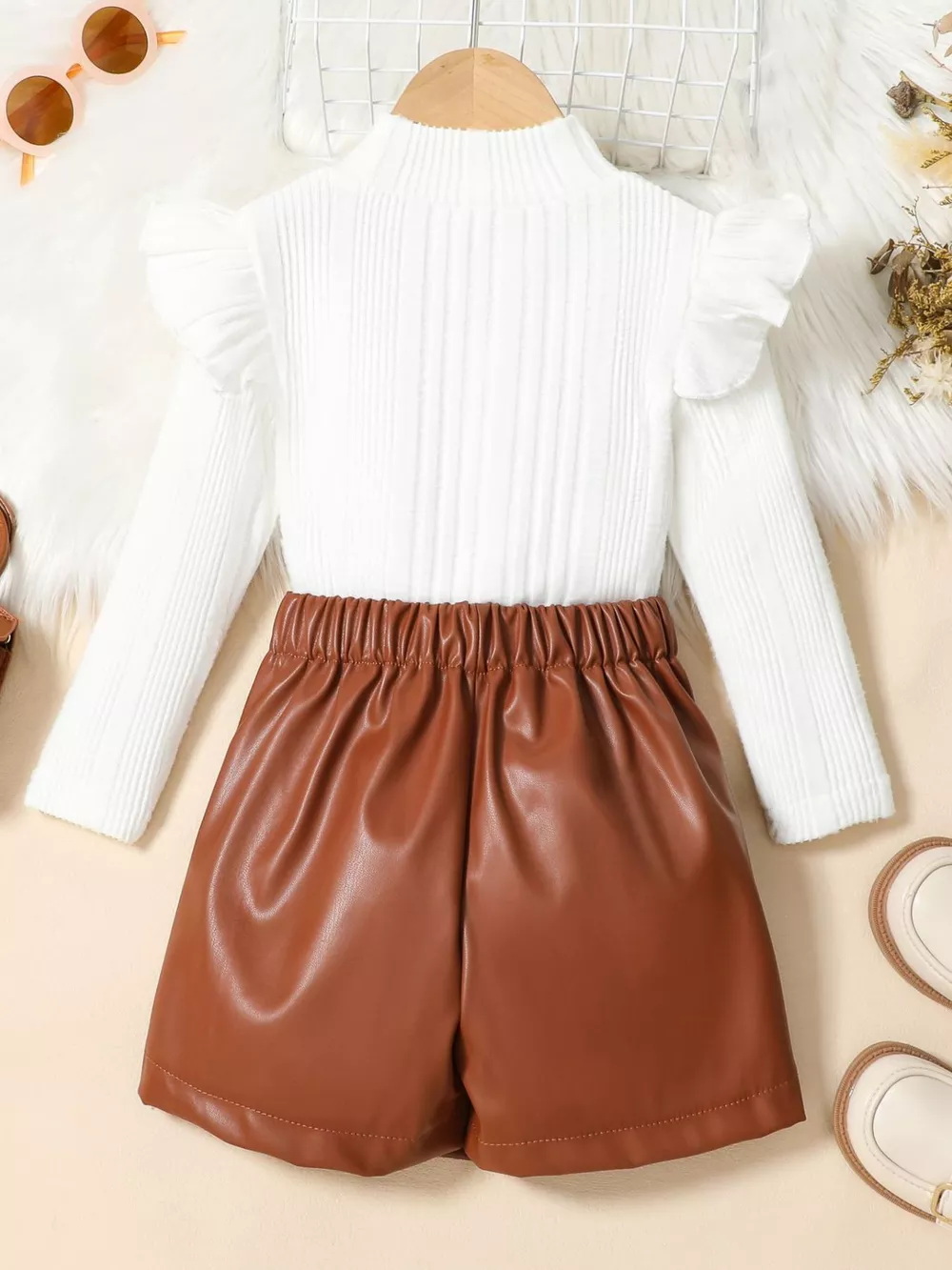 Children's Ribbed Knit Top and Leather Skirt Set, image 9