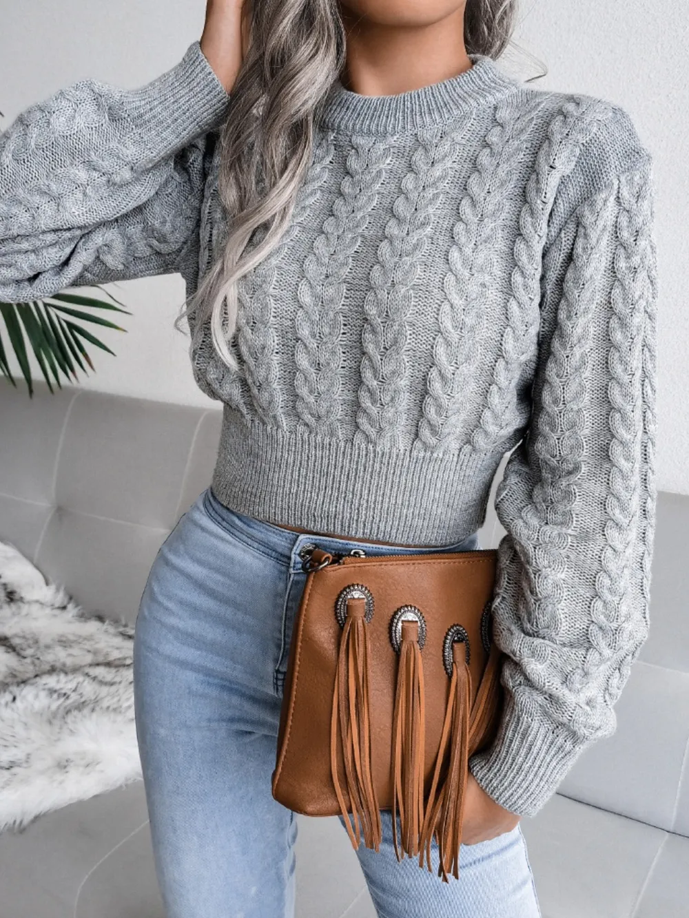 Cable-Knit Round Neck Sweater, image 10