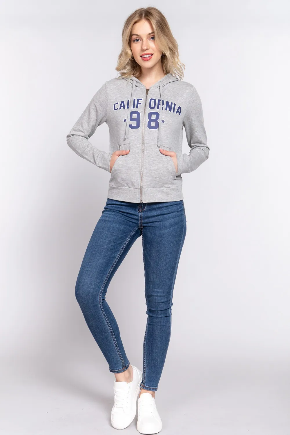 CALIFORNIA Zip Up Drawstring Long Sleeve Hoodie, image 5