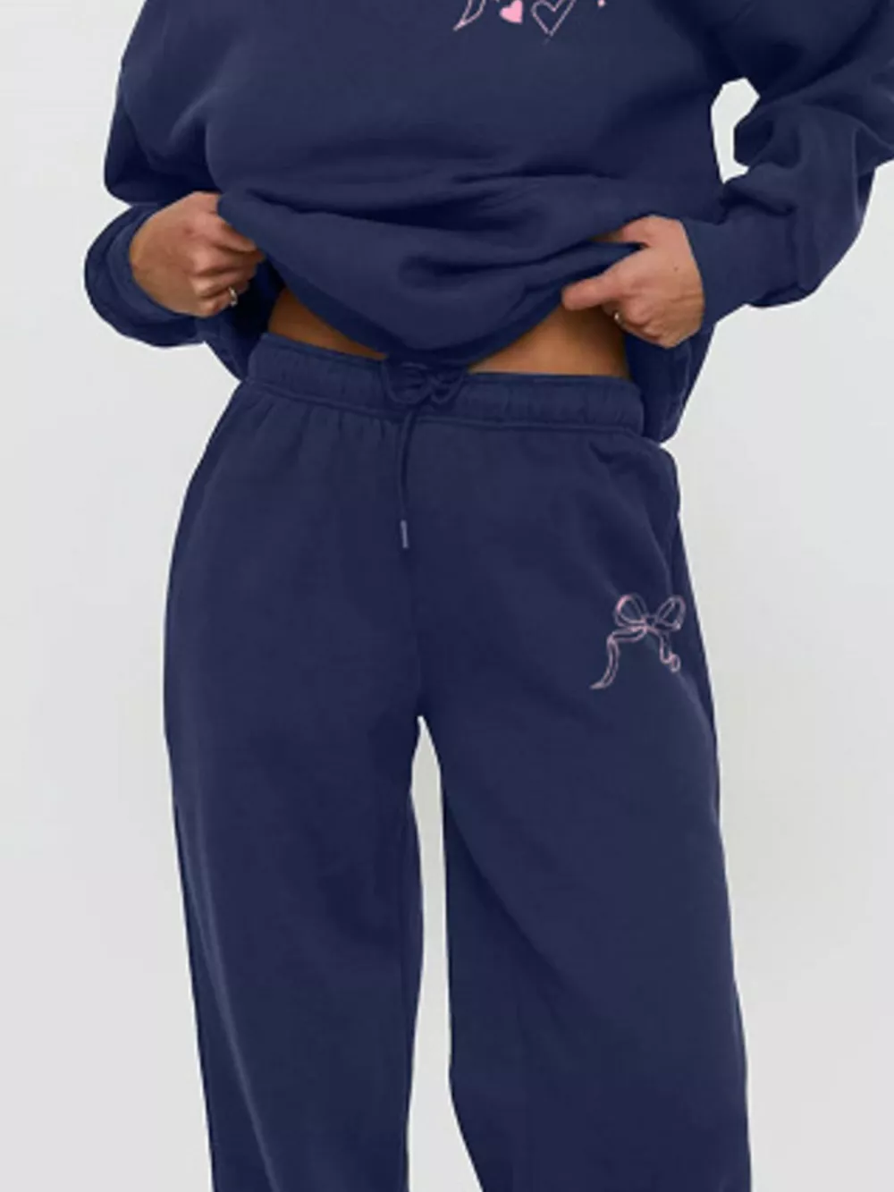 Bow and Heart Dropped Shoulder Hoodie and Pants Set, image 6
