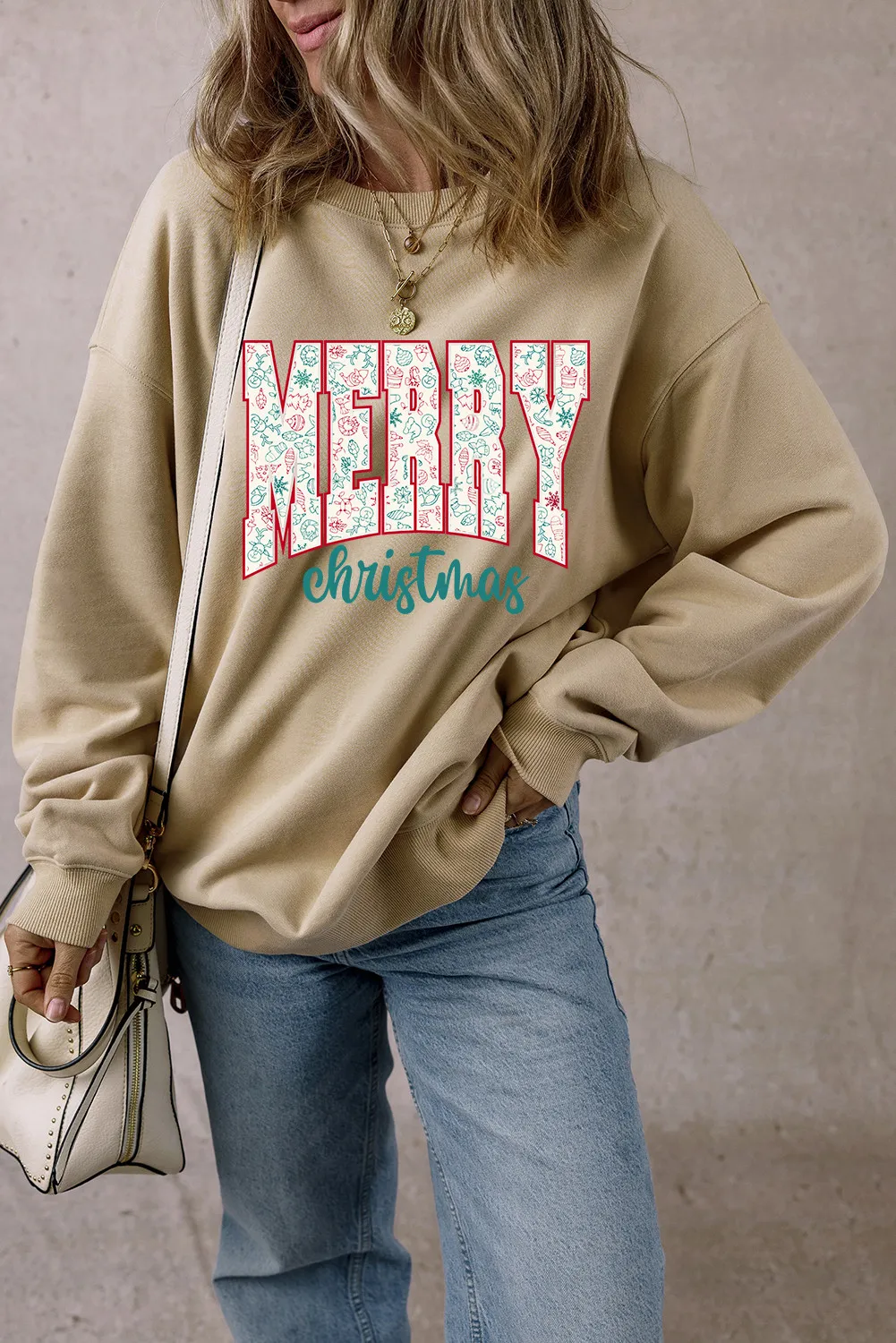 MERRY CHRISTMAS Round Neck Long Sleeve Sweatshirt, image 3