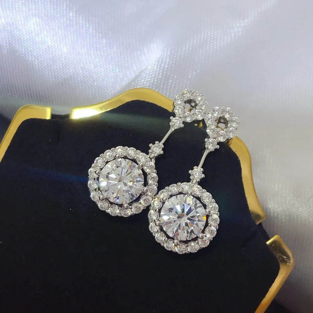 4 Carat Crystal Drop Dangle Earrings with Round Halo Design, image 6