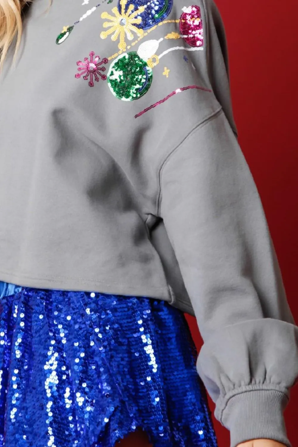 Sequin Round Neck Dropped Shoulder Sweatshirt, image 9
