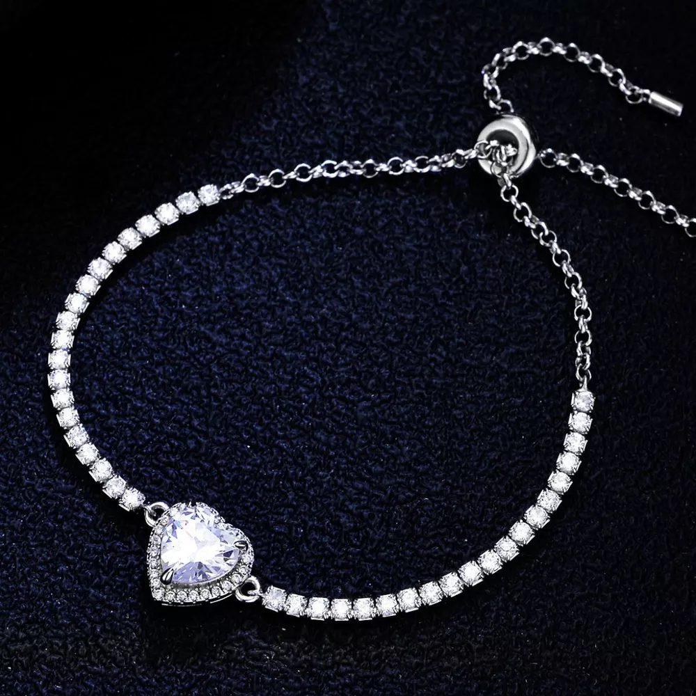 2 Carat 925 Sterling Silver Moissanite Chain Heart Bracelet, image 4
