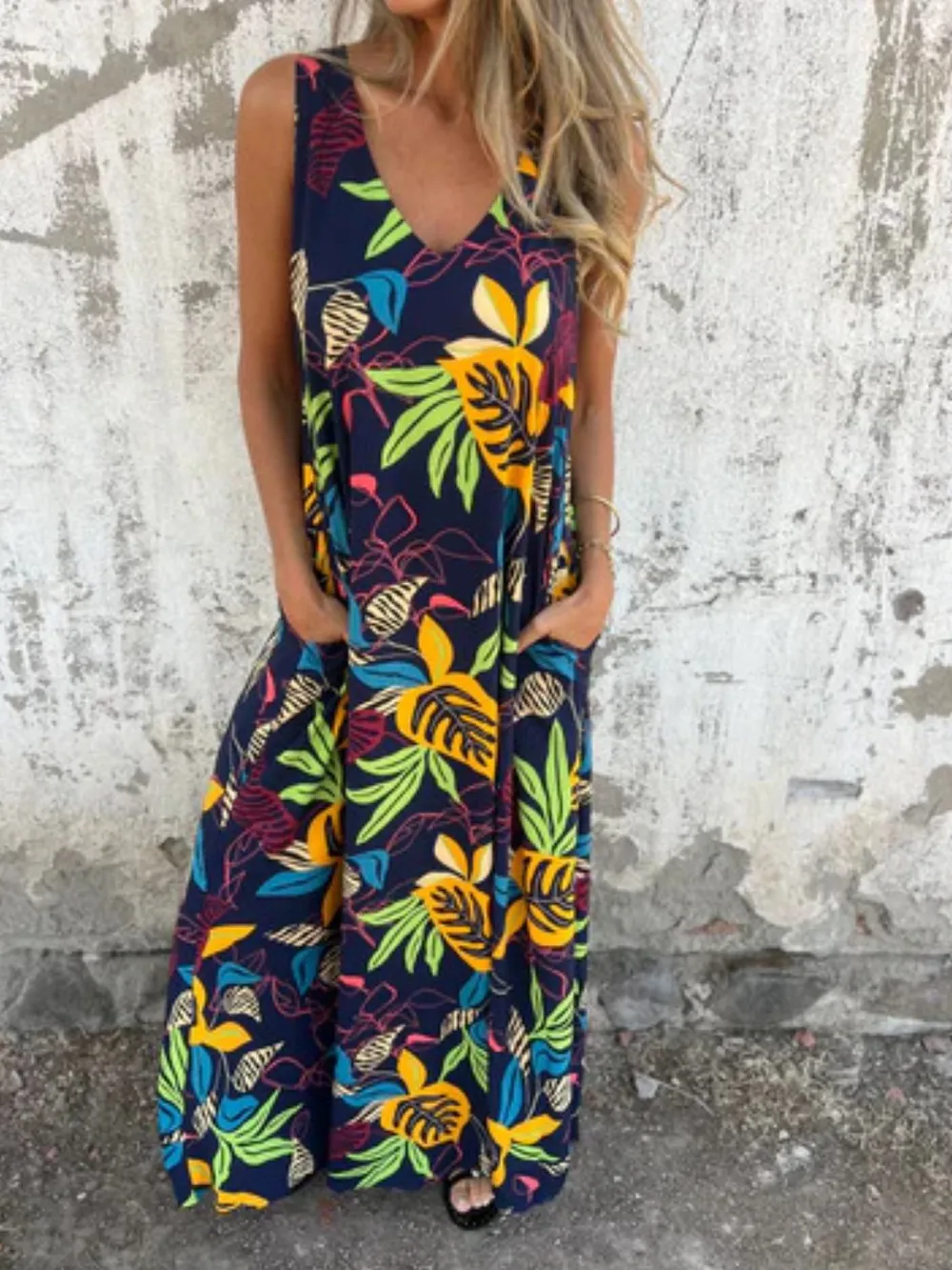 Full Size Printed V-Neck Sleeveless Dress Plus Size, image 14