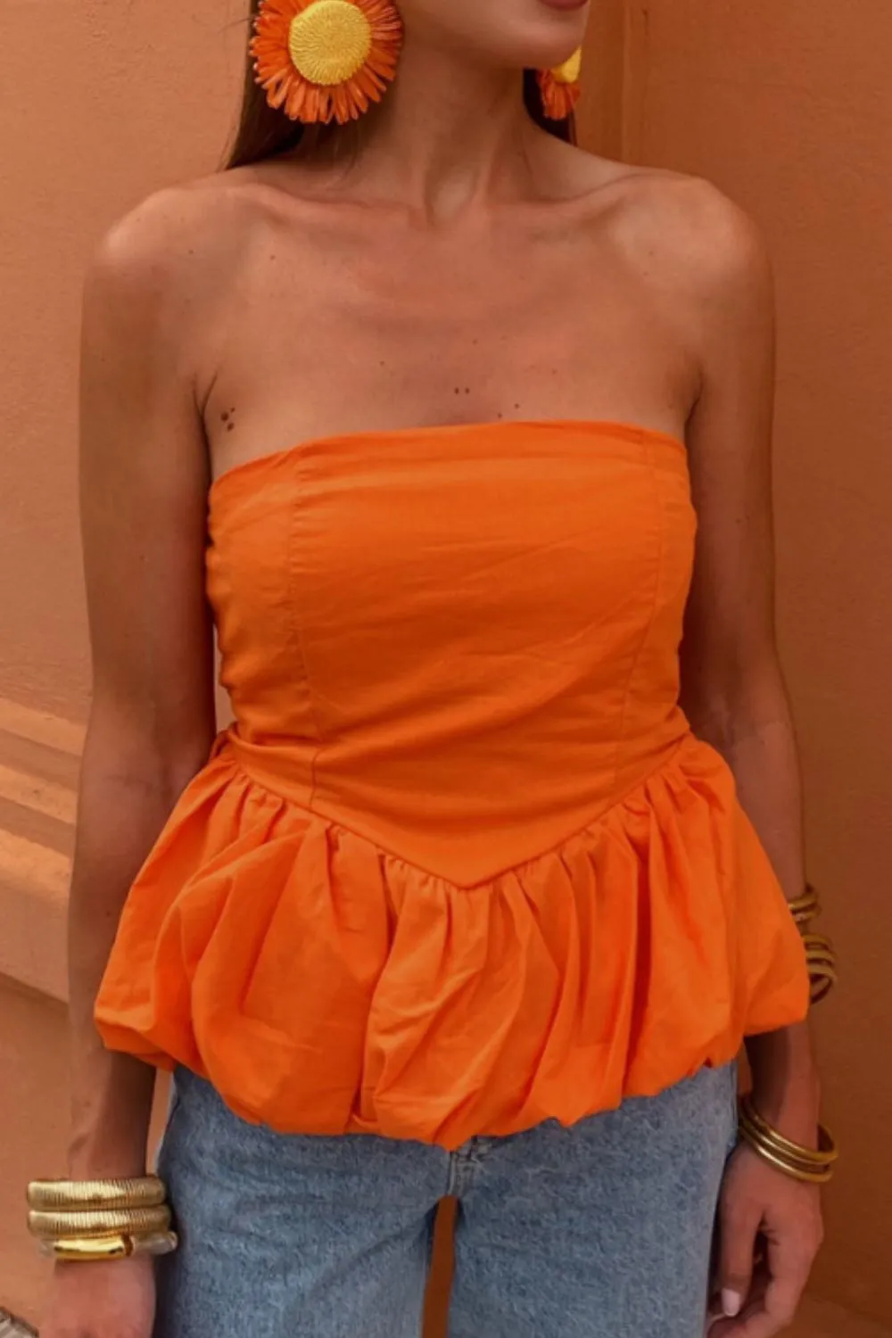 Smocked Back Bubble Hem Tube Top, image 12