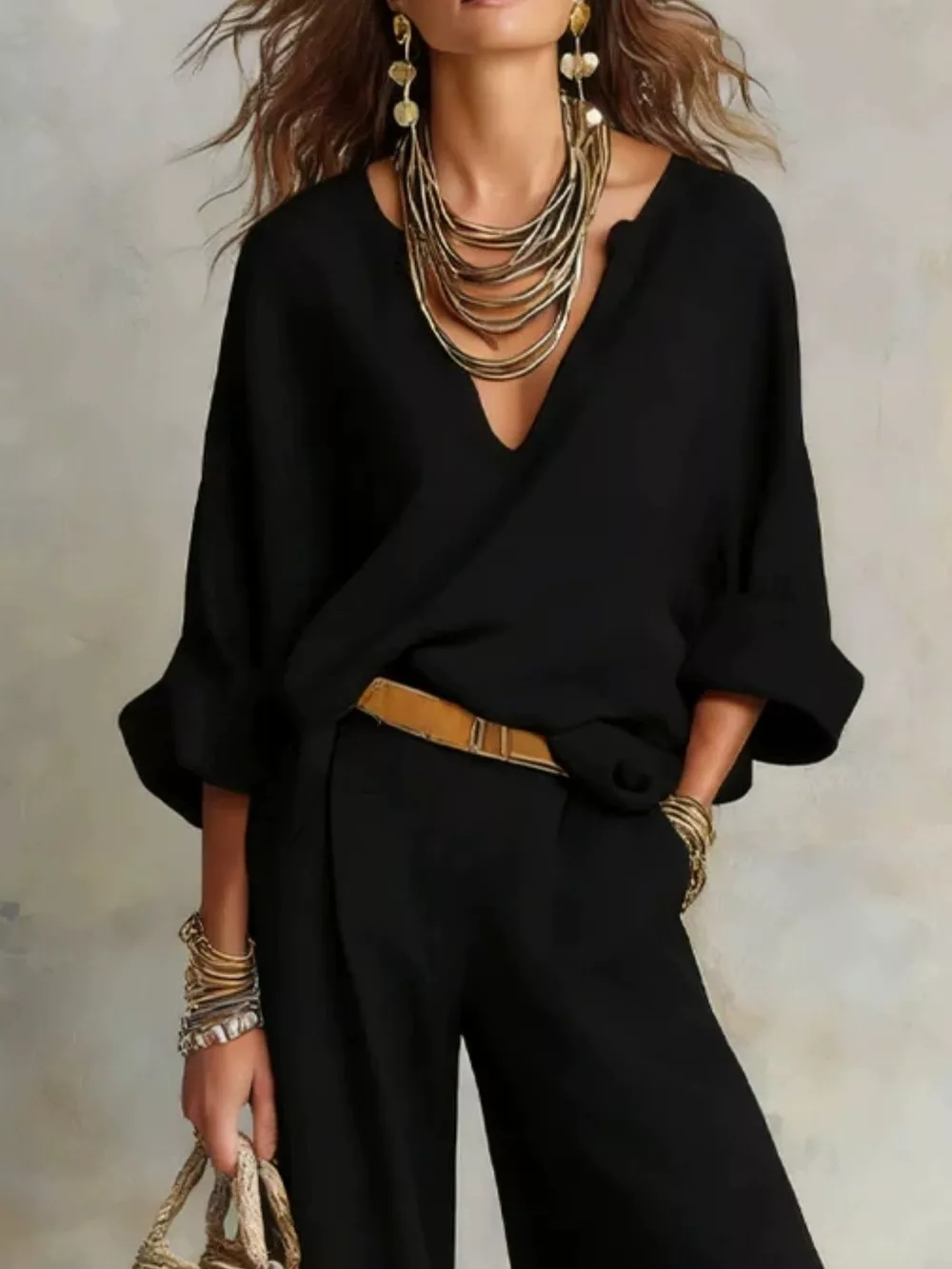 Full Size Loose Fit Top and Wide-Leg Pants Set Plus Size, image 6
