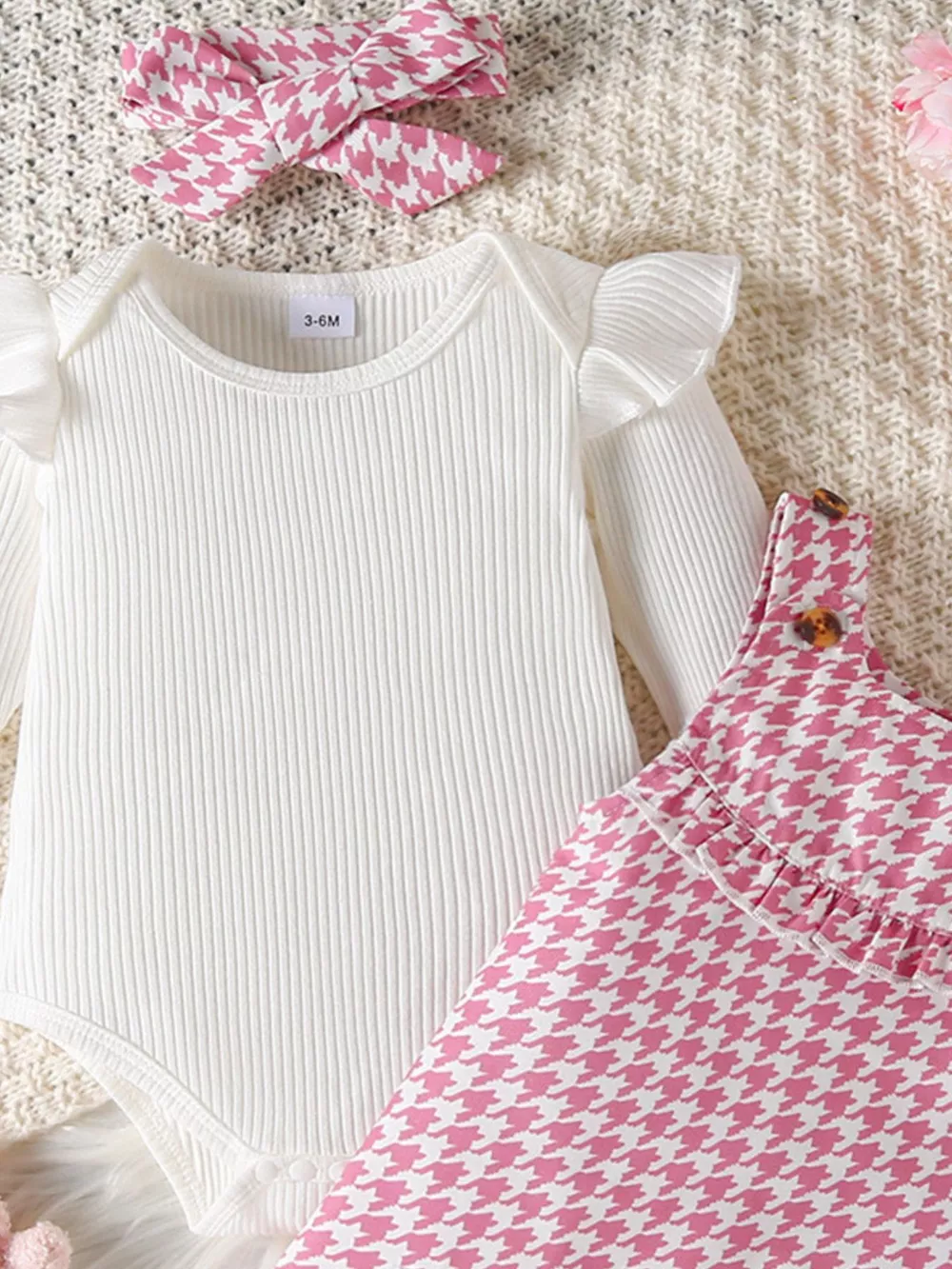 Children's Ruffled Trim Bodysuit and Dress Set with Headband, image 3