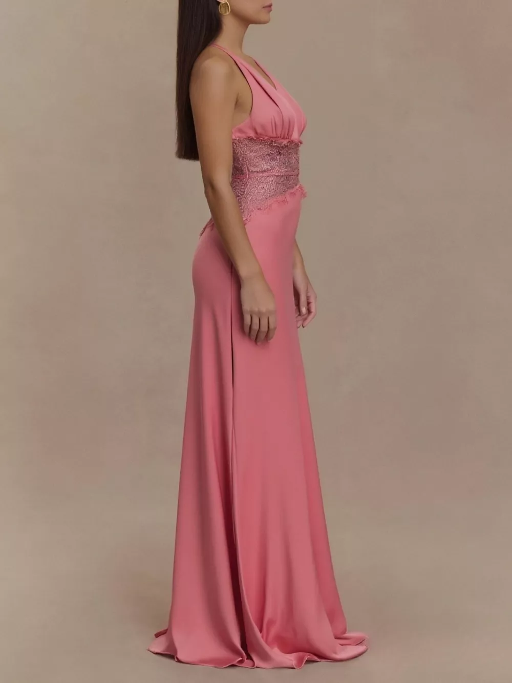 Halter Neck Lace Trimmed Maxi Dress, image 8