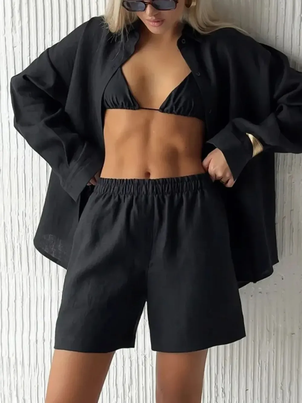 Button Up Long Sleeve Shirt and Shorts Set, image 6