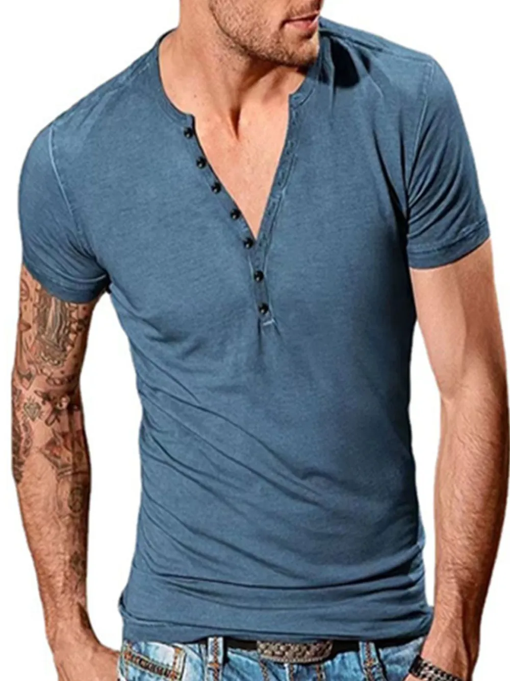 Men's Full Size Button Detail Short Sleeve Top Plus Size, image 8