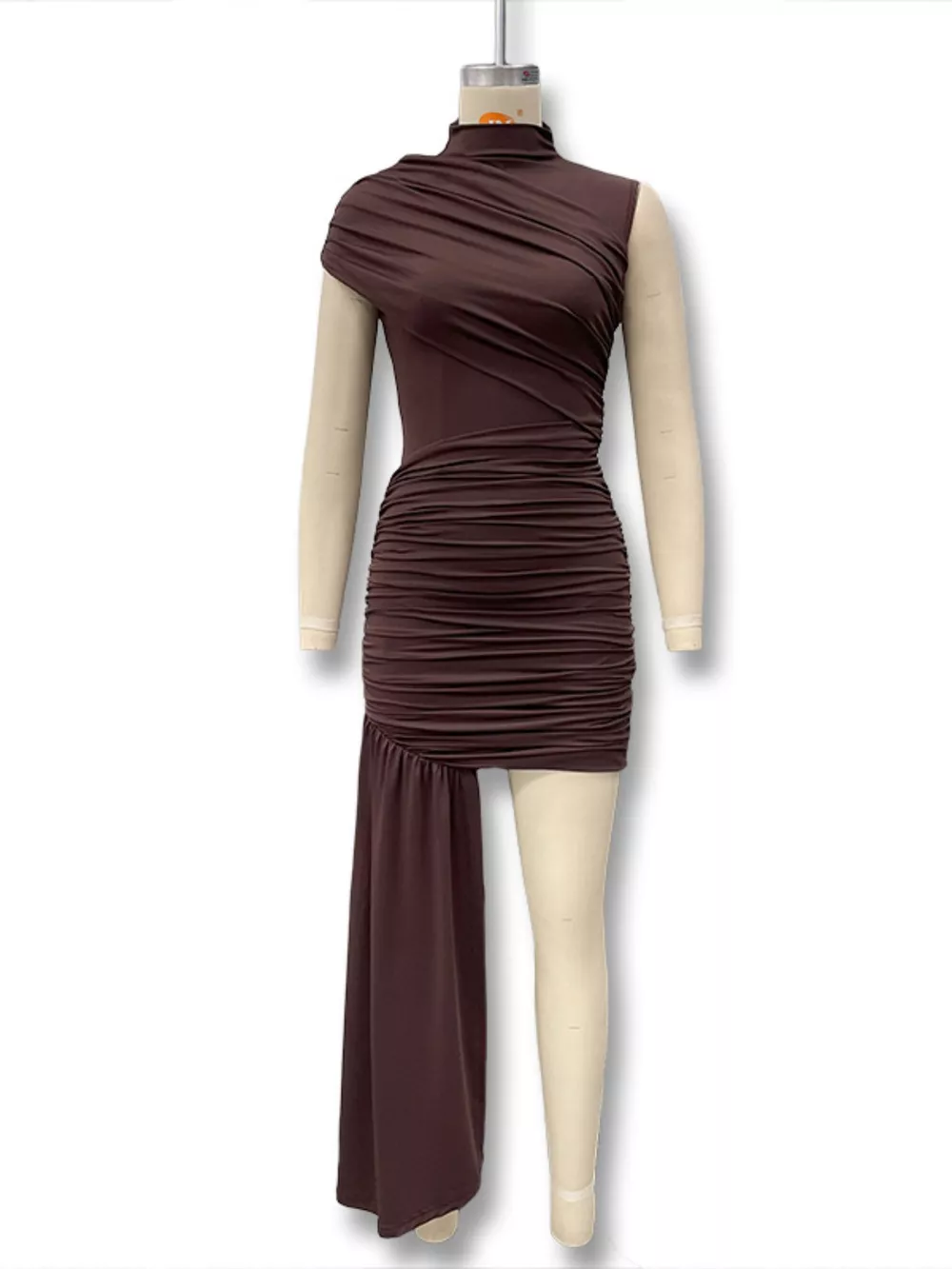 Ruched Asymmetrical Mock Neck Dress, image 2