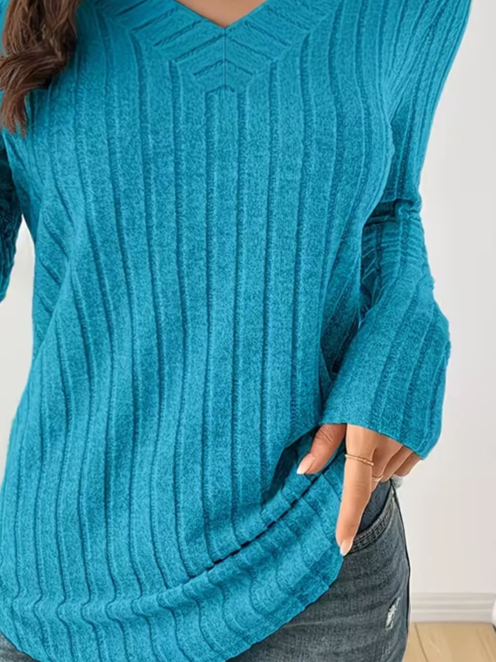 Ribbed Knit Long Sleeve T-Shirt, image 9