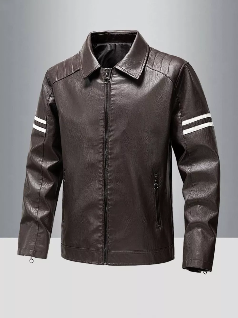 Men's Plus Size Zip Up Leather Motorcycle Jacket, image 4