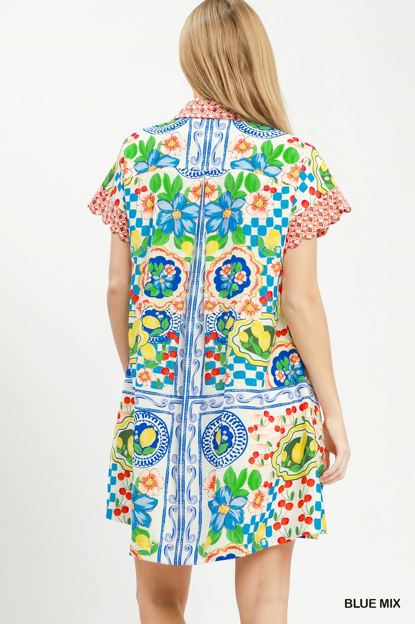 Mediterranean Print Dress with Contrast Printed Trim, image 3