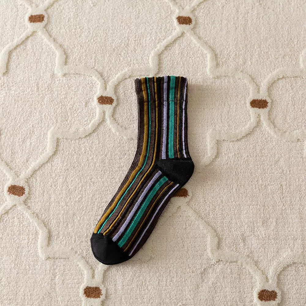 Multi-Color Striped Cotton Crew Socks, image 7