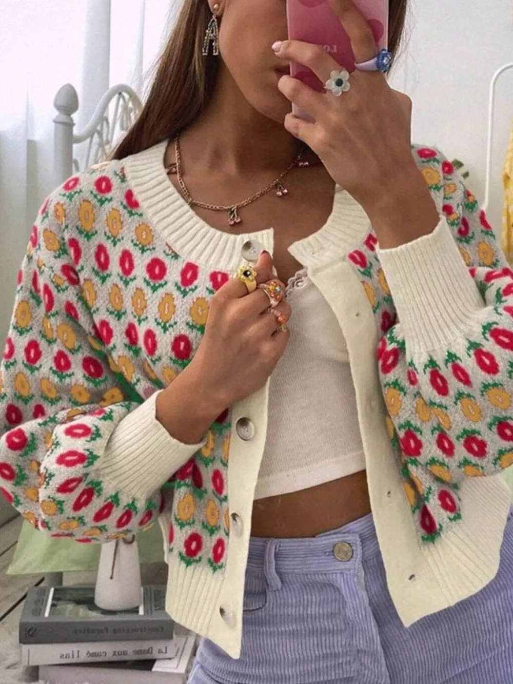Floral Button Up Long Sleeve Cardigan, image 2