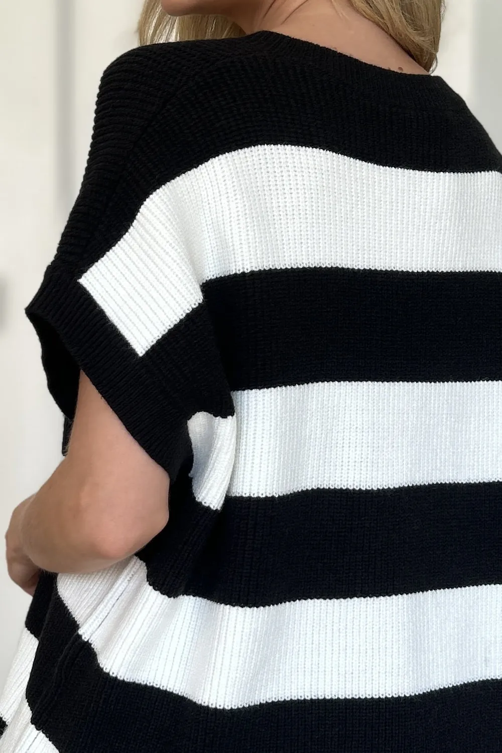 Full Size Striped V-Neck Short Sleeve Sweater, image 19