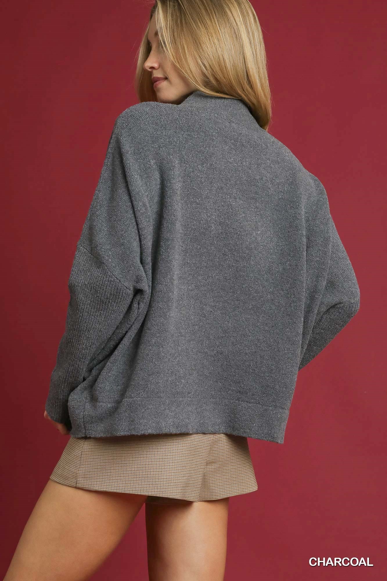 V-Neck Sweater with Wide Trim Detail, image 3