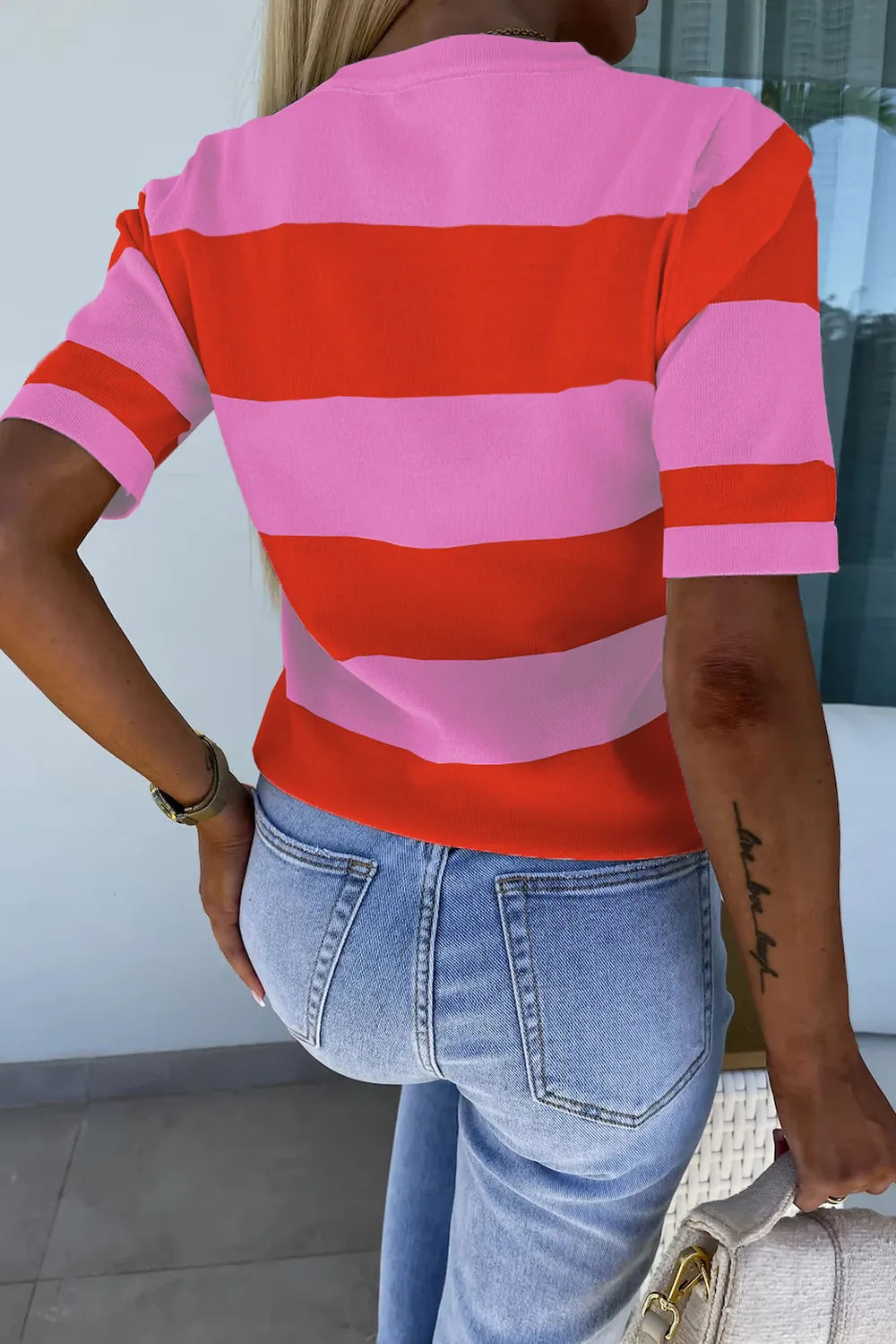 Color Block Round Neck Half Sleeve Top, image 7