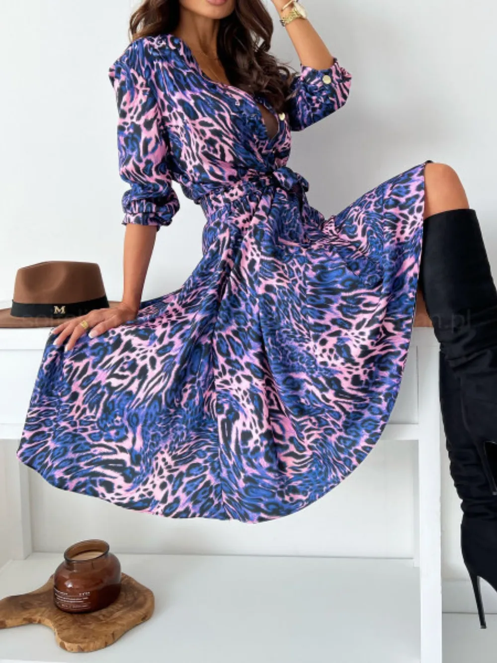 Printed Tie Waist Midi Dress, image 11