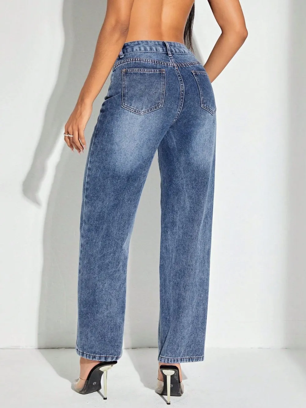 Contrast Patchwork Straight Jeans with Pockets, image 2