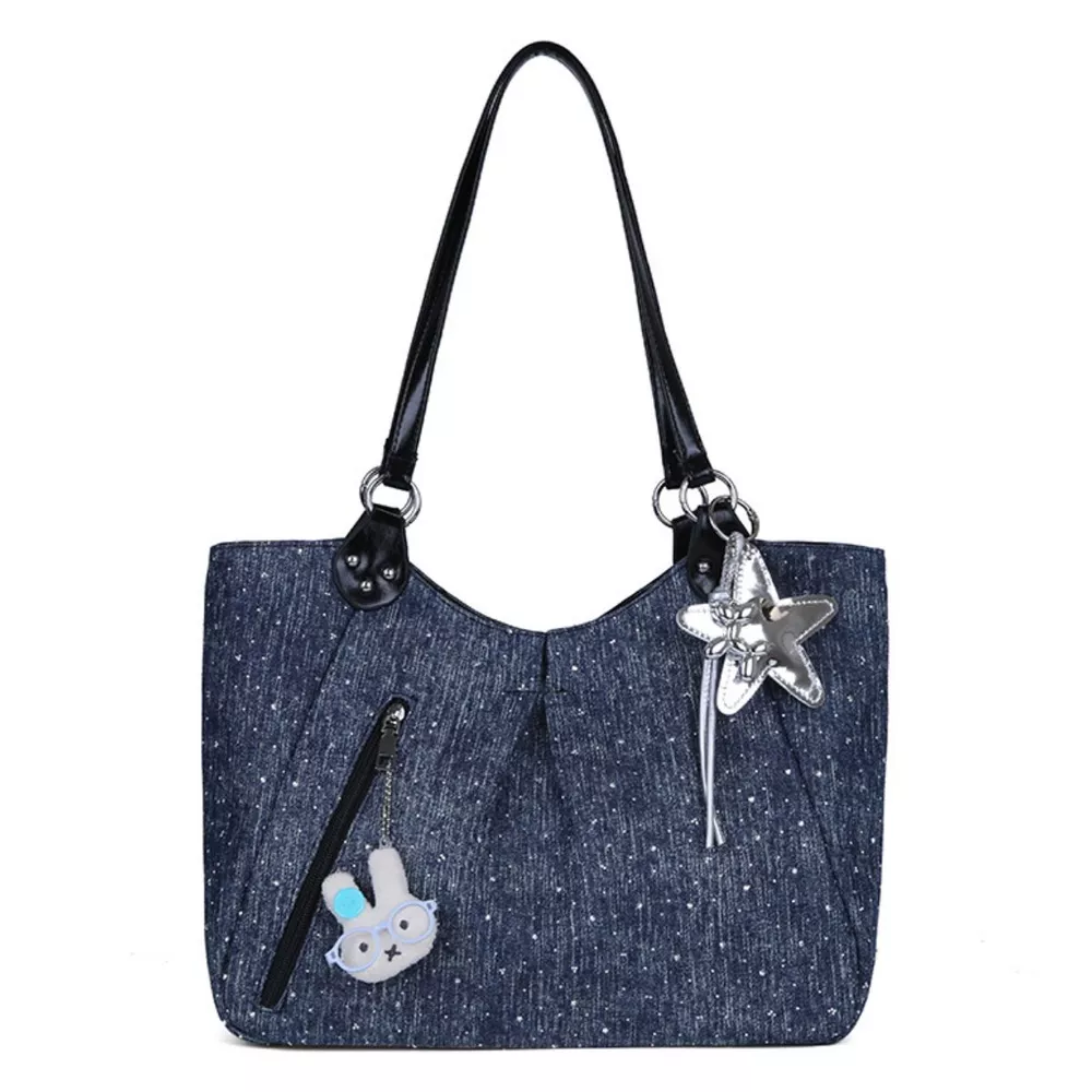 Polka Dot Denim Shoulder Bag, image 6