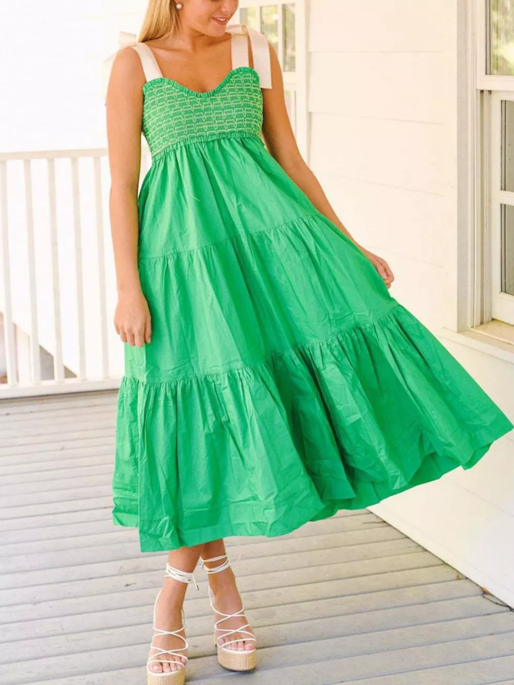 Tie Shoulder Tiered Midi Dress, image 7
