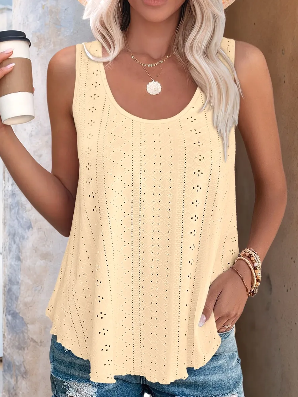 Eyelet Scoop Neck Tank, image 3