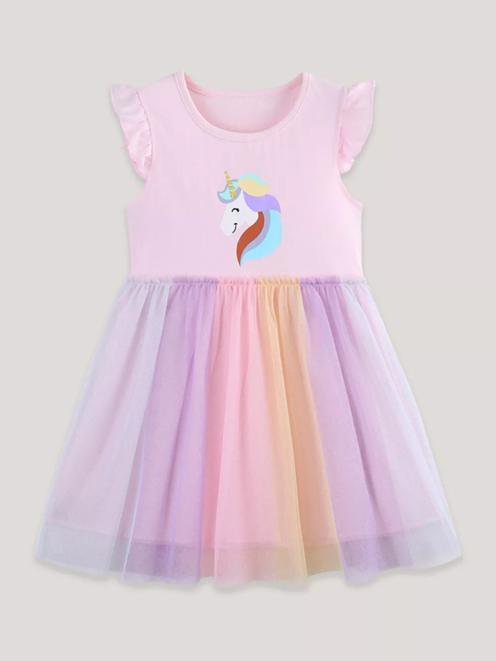 Children's Unicorn Graphic Rainbow Tulle Dress, image 2
