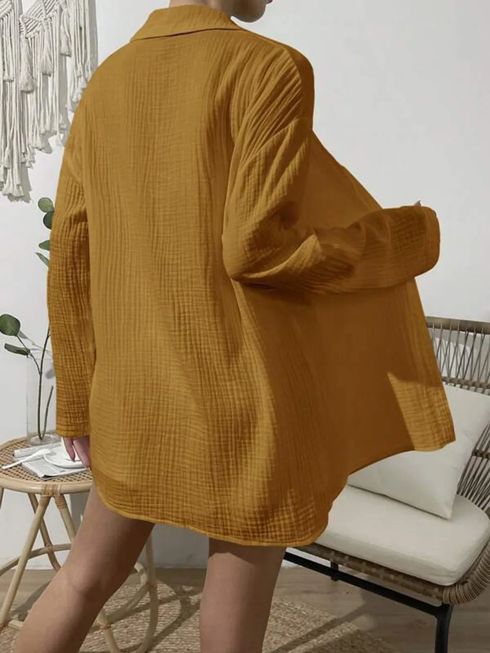 Dropped Shoulder Button Up Top and Elastic Waist Shorts Set, image 27