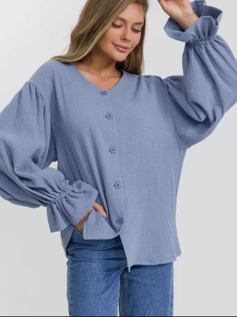 Button Up Flounce Sleeve Shirt, image 11