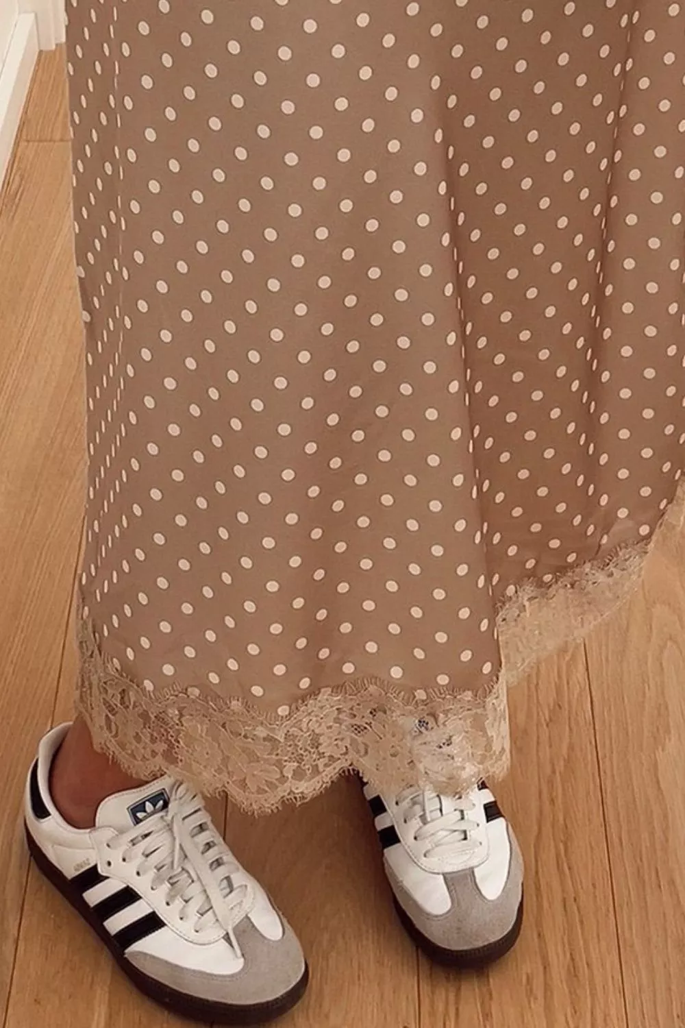 Polka Dot Lace Trim Midi Skirt, image 3