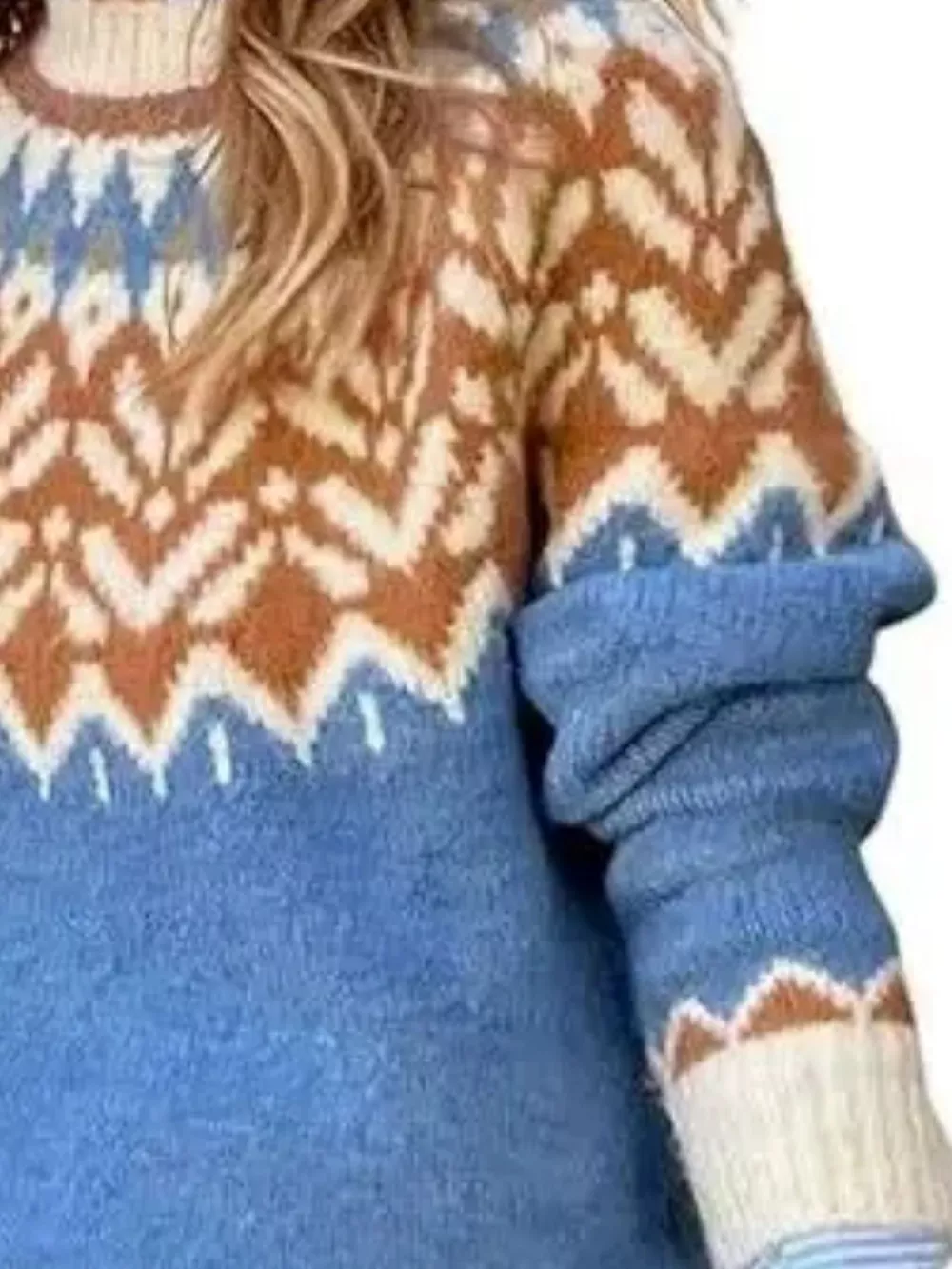 Full Size Fair Isle Patterned Long Sleeve Sweater Plus Size, image 3