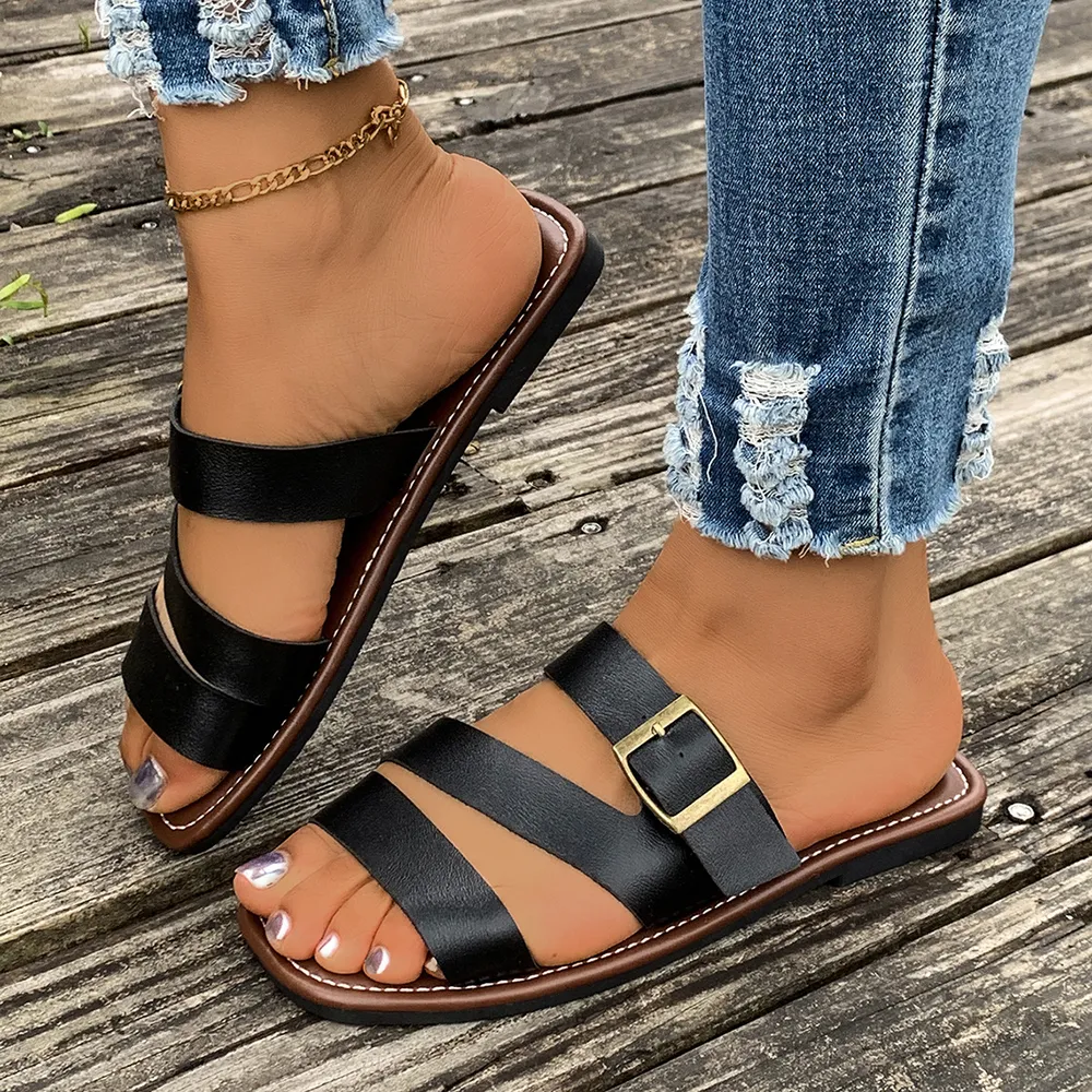 Open Toe Buckle Flat Sandals, image 11