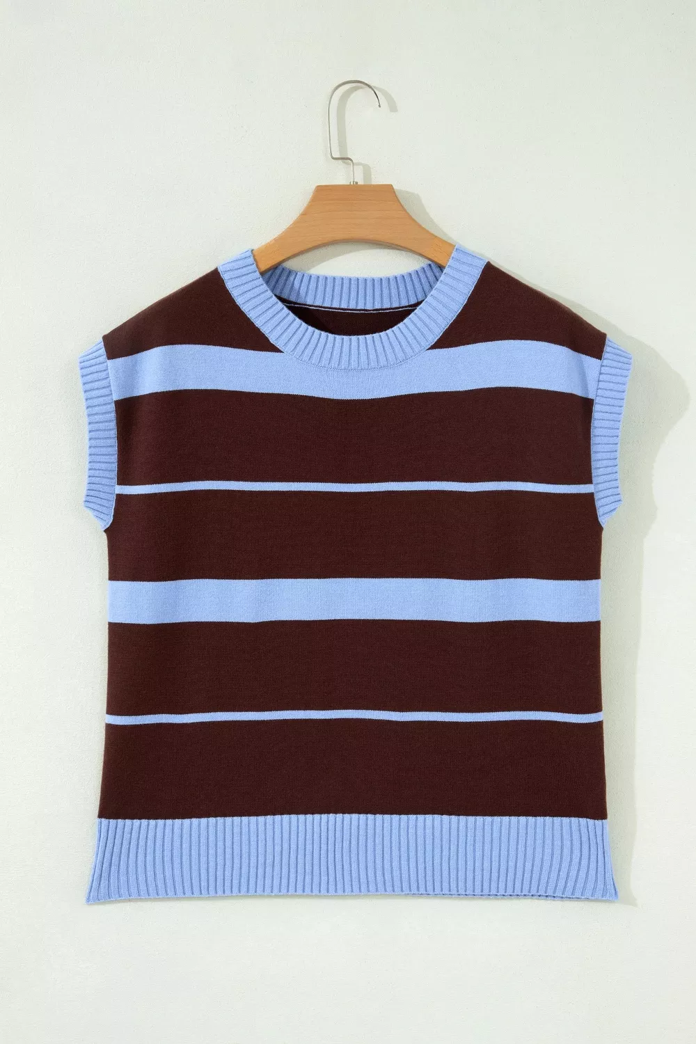 Striped Short Sleeve Round Neck Casual Knit Top, image 6