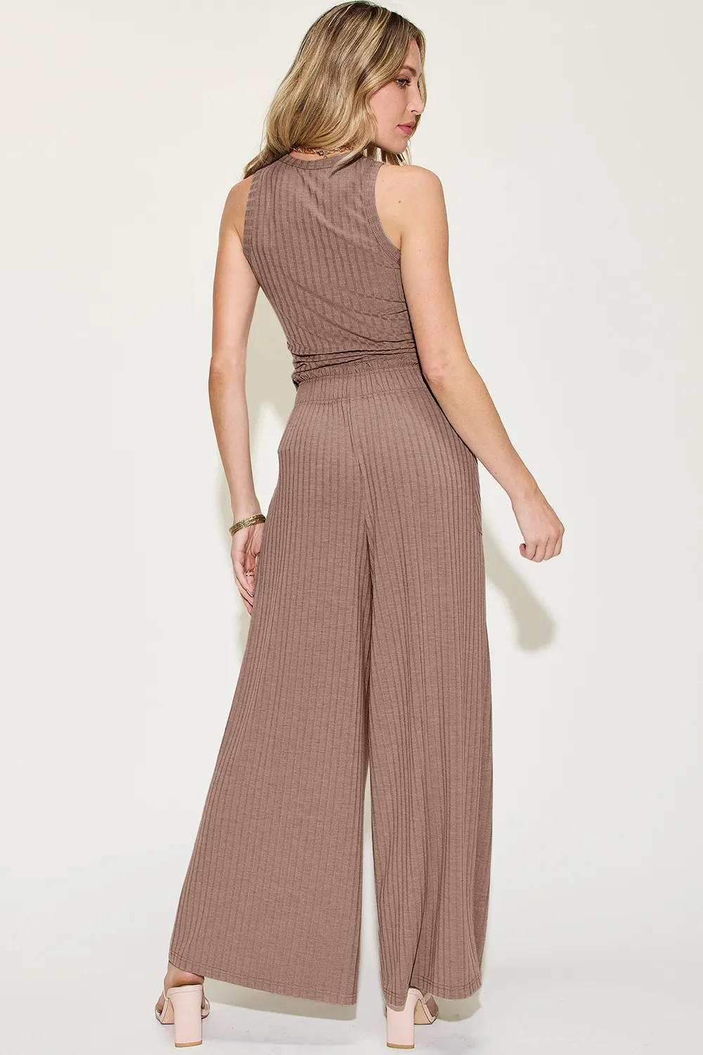 Full Size Ribbed Tank and Wide Leg Pants Set, image 17