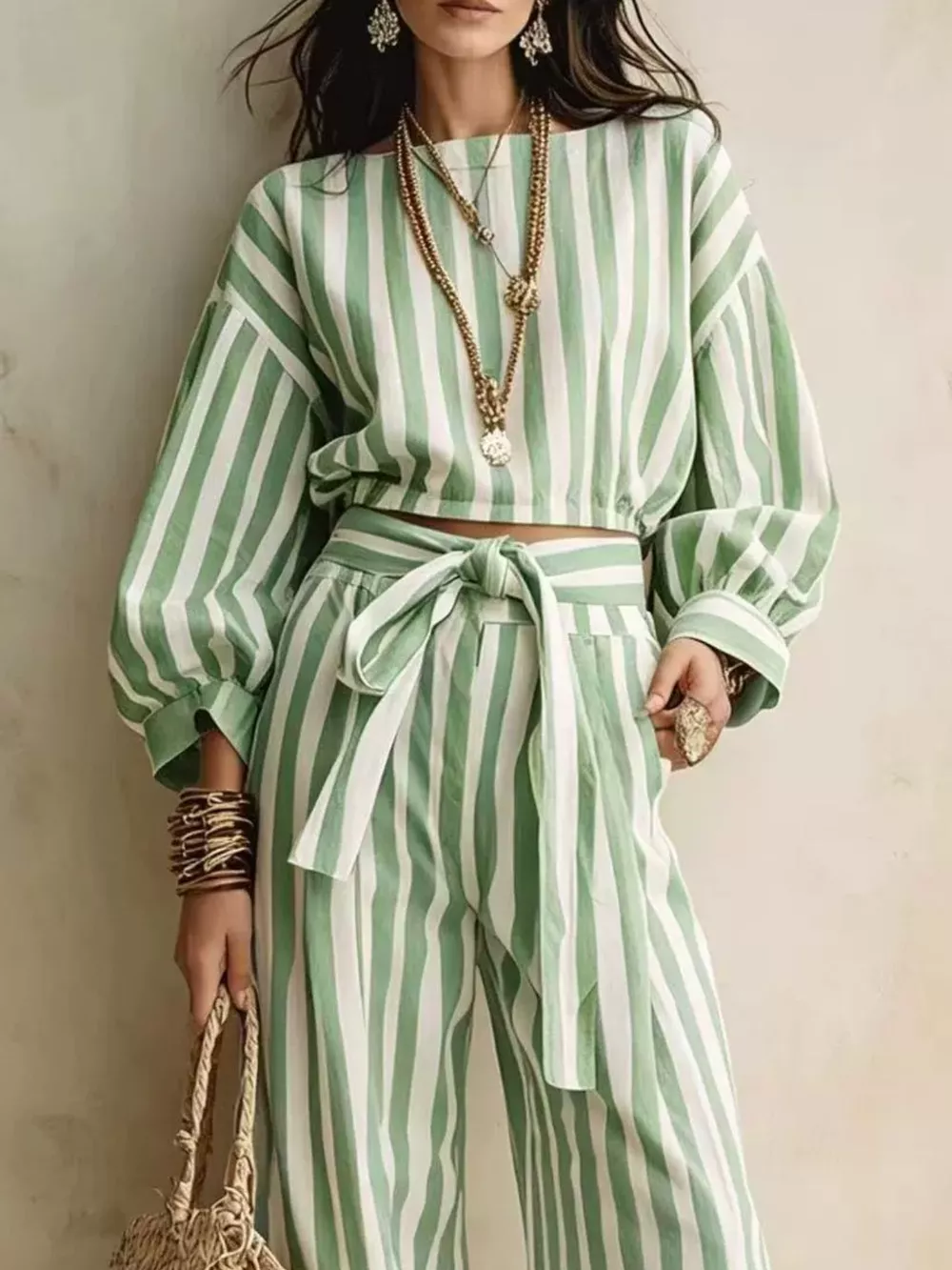 Striped Long Sleeve Top and Pants Two-Piece Set, image 7