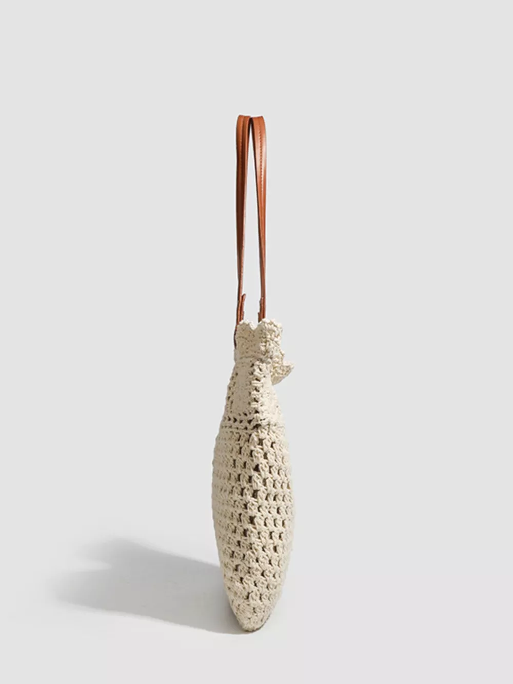Bohemian Crochet Knit Tote Handbag with Leather Handles, image 4