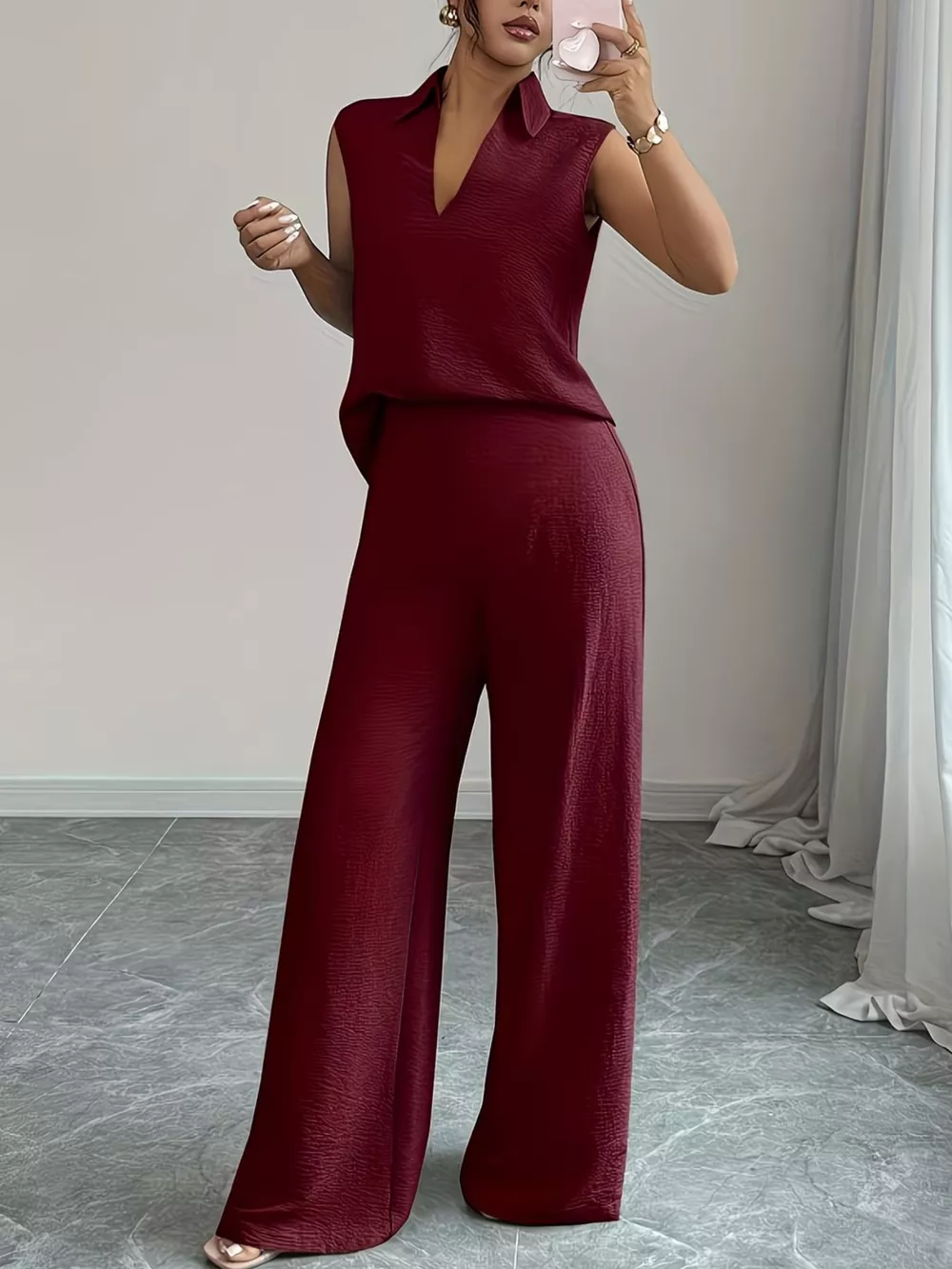 Sleeveless Top and Wide Leg Pants Set, image 10
