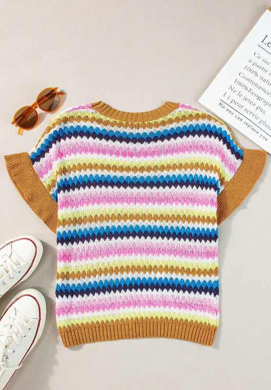 Contrast Round Neck Short Sleeve Sweater, image 19