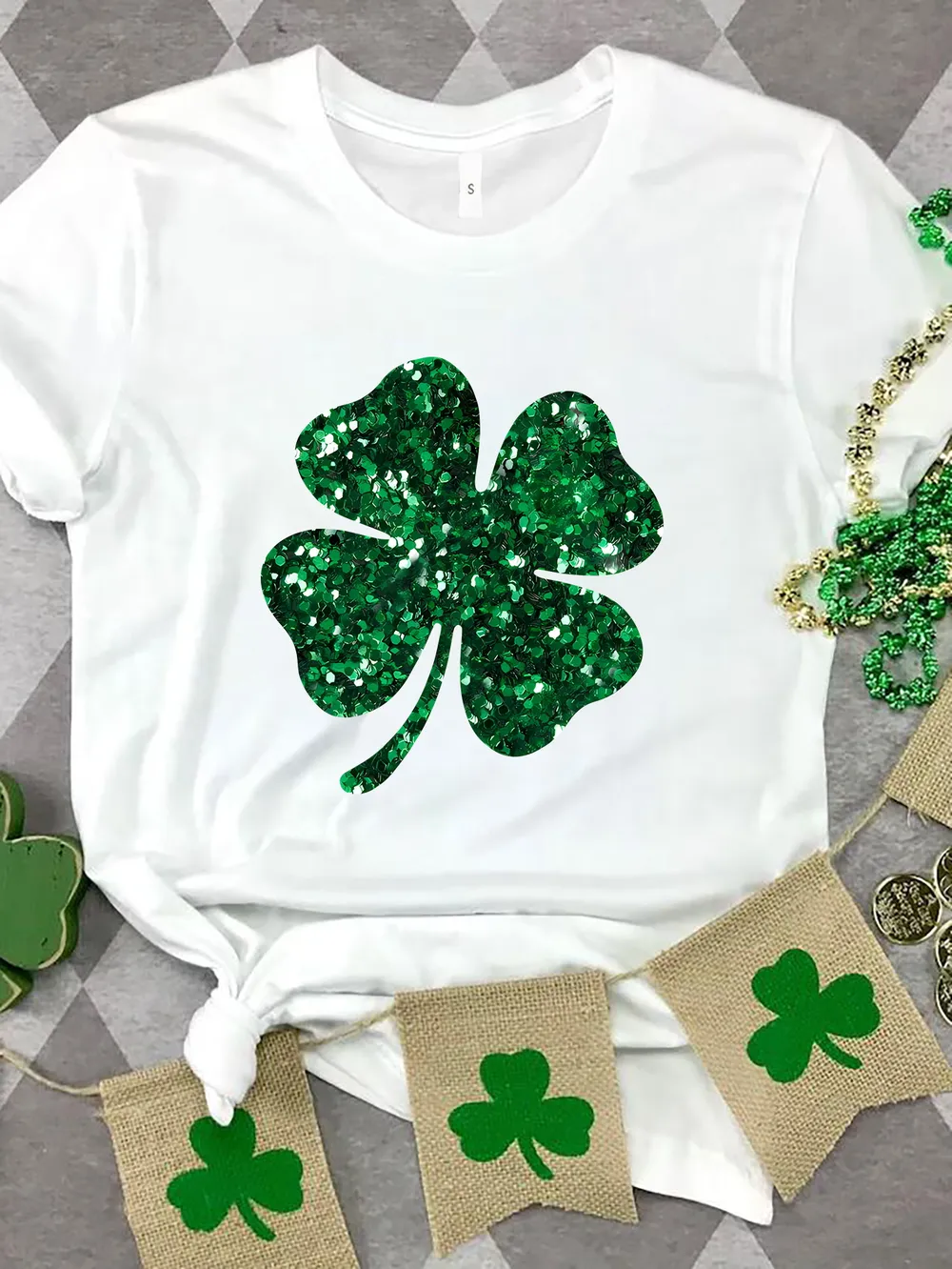 Lucky Clover Round Neck T-Shirt, image 2